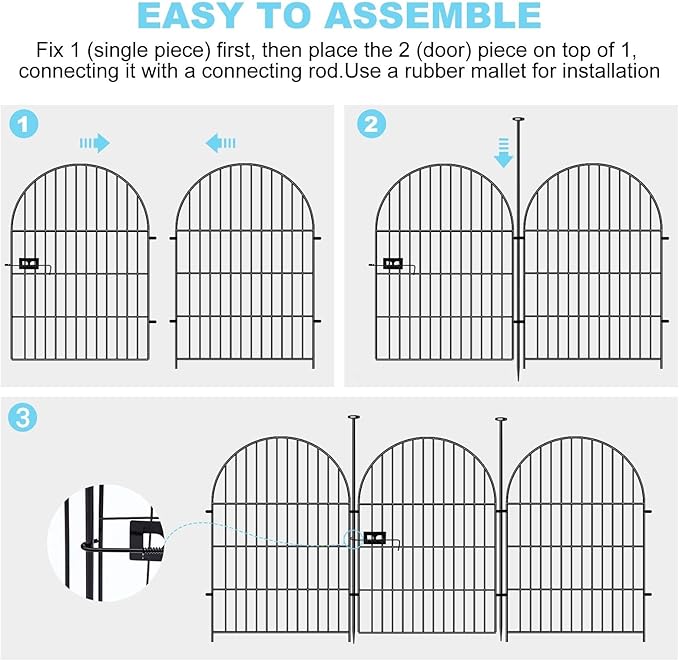 Garden Fence Border, 32 in(H) x17.5 Ft(L) 8 Panels, Tall Garden Animal Barrier Fence with Gate, Dog Fence Outdoor for Yard, Arched Rustproof Metal No Dig Fence, Flower Bed Fencing