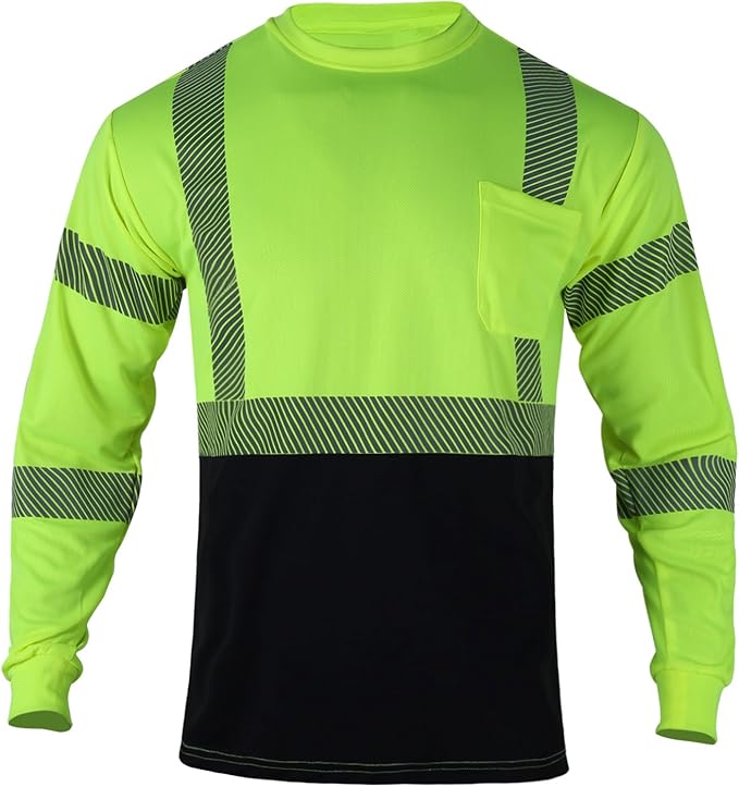 FONIRRA Safety Shirts for Men High Visibility Reflective ANSI Class 2 Hi Vis Construction Work T Shirts Long Sleeve