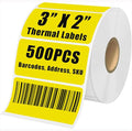 3" x 2" Thermal Labels Stickers Yellow, Thermal Printer hipping Stickers, Multipurpose Inventory Self-Adhesive Direct Thermal Label for Small Business (500 Labels/Roll)