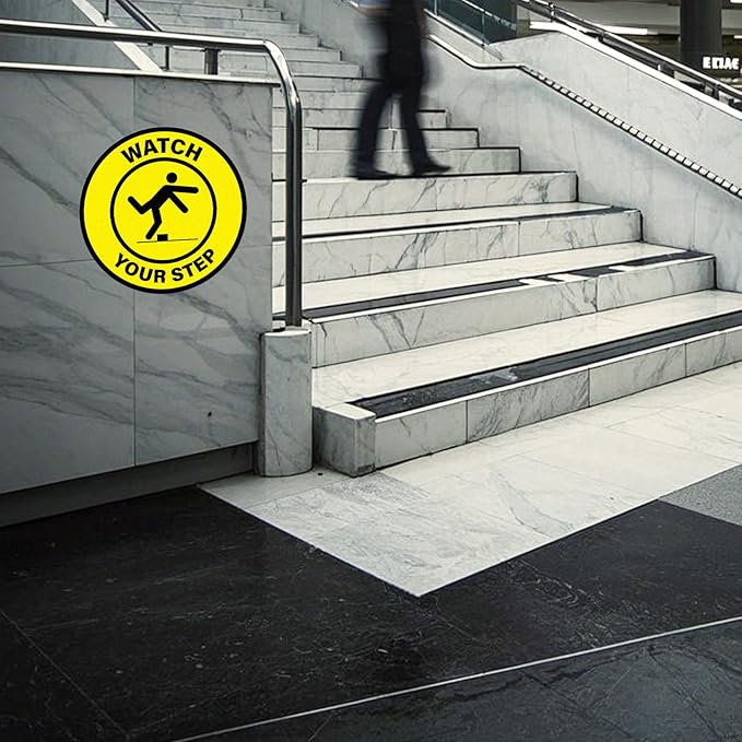 5 Pack Watch Your Step Floor Sticker Anti-Slip Safety Caution Sign 17 × 17 Inches Self Adhesive Vinyl Waterproof Signage for Workplace Stair Public Area