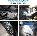 UV Flashlight Black Light, 2-Pack USB Rechargeable Blacklight Flashlight with Magnetic - Side Work Light, 7 Modes, Zoomable, Waterproof – LED Torch for Mechanics Pet Urine Stains Detector,Blue