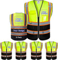 Custom Safety Vest with Logo Pockets High Visibility Reflective Vests Construction Security Workwear