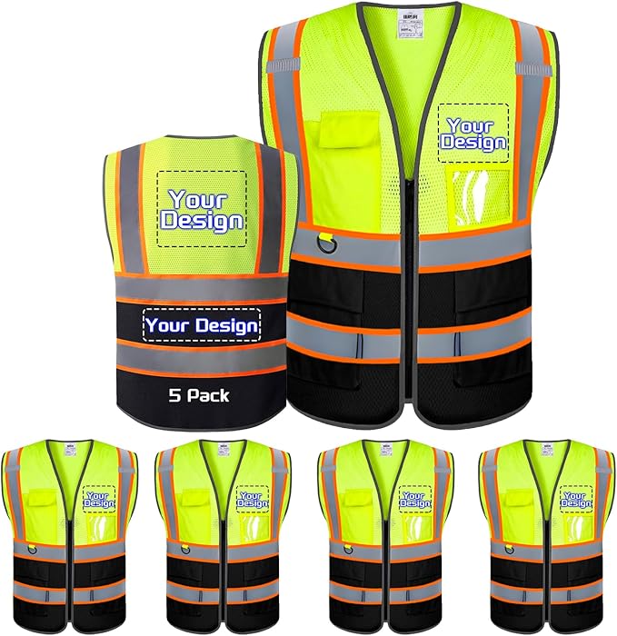 Custom Safety Vest with Logo Pockets High Visibility Reflective Vests Construction Security Workwear