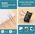 360 Pcs Paper Clips and Binder Clips Assorted Sizes, Large Medium Small Size Silver Paper Clips & Black Binder Clips with Container, for Office, Home, School Supplies