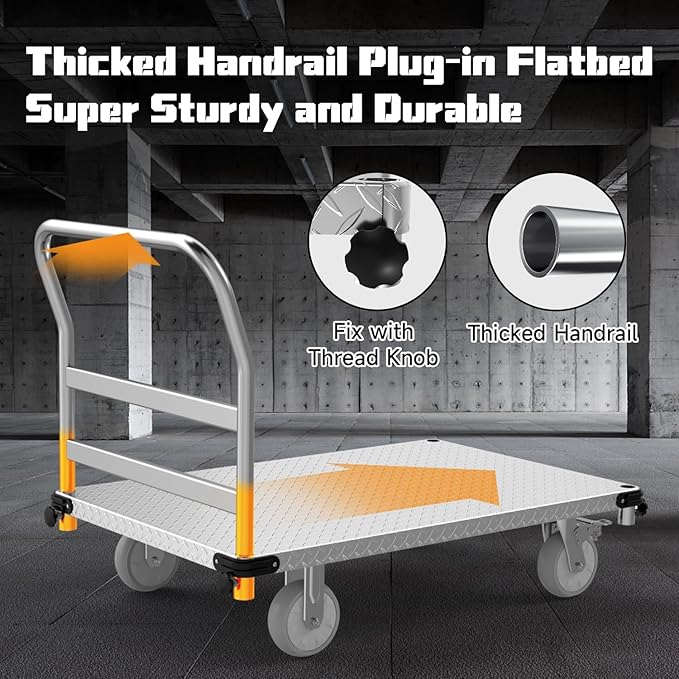 3000LBS Heavy Duty Platform Truck Cart Dolly | 44"x28" 2mm Steel Deck & Reinforced Chassis | 6" TPR Swivel Wheels | Industrial Flatbed Cart for Warehouse, Factory, Logistics
