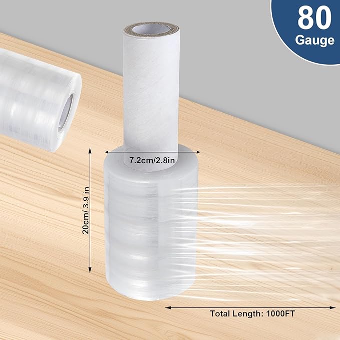 DAJAVE 6 Pack Stretch Wrap Film with Handle, 4 Inch x 1000ft 80 Gauge Thick Industrial Strength Hand Shrink Wrap Roll, Self-Adhesive Plastic Wrap for Packing, Moving