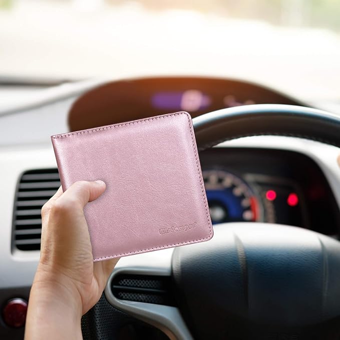 Wisdompro Small Car Registration and Insurance Documents Holder - Premium PU Leather Vehicle Glove Box Paperwork Wallet Case Organizer for ID, Driver's License, Key Contact Information Cards
