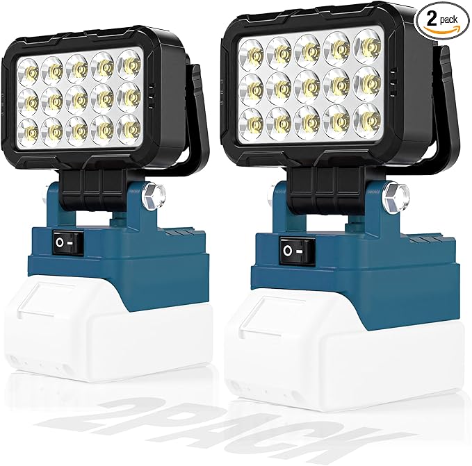 2 Pack LED Work Light Compatible with Makita 18V Battery, 40W 6000LM Cordless Work Light with 2 USB Charging Port, 145° Adjustable Angle Portable Flood Light Flashlight(Battery NOT Included)