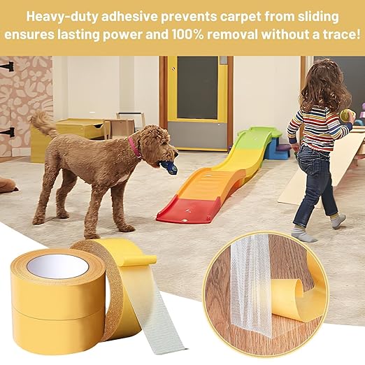WINNOW Heavy Duty Double Sided Rug Tape 2 Inch x 66 Feet – Carpet Tape Gripper for Wood, Tile & Carpet, Non‑Slip, Strong Hold, Removable, 2 Rolls