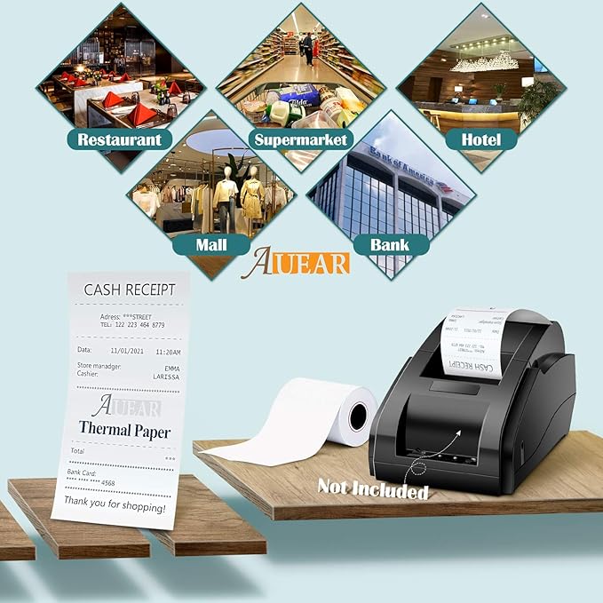 AUEAR, Thermal Cash Register POS Paper Rolls, 2 1/4" x 50' - BPA Free (50 Pack)