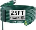 HUANCHAIN Indoor Outdoor Green Extension Cord 25 ft Waterproof, 16/3 Gauge Flexible Cold-Resistant Appliance Extension Cord Outside, 13A 1625W 16AWG SJTW, 3 Prong Electric Cable, ETL
