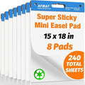 AFMAT Sticky Mini Easel Pads, 15 in x 18 in Flip Chart Paper for Teachers, Super Sticky & Bleed-Resistant, Self-Stick Easel Paper for Office/Classroom/Whiteboard/Wall/Windows, 30 Sheets/Pad, 8 Pads
