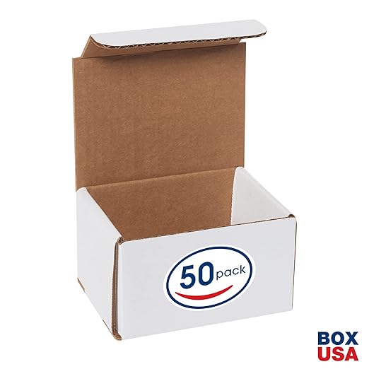 Box USA Small Shipping Boxes 5"L x 4"W x 3"H, 50-Pack - White Box Crush-Proof Mailers for Packaging, Storage, Gifts or Bulk Business Orders