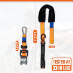 LODD – Motorcycle Tie Down Straps with Ratchets and Soft Sheepskin Loops – 1.5” Wide – 3,300 lbs Strength – Heavy-Duty Steel Hooks – for Motorcycles, Dirt Bikes, ATVs – Carrying Case Included