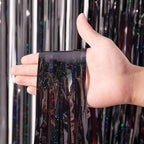 3 Pack 3.3 x 8.2 ft Laser Black Foil Fringe Backdrop Curtains, Tinsel Streamers Birthday Party Decorations, Fringe Backdrop for Graduation, Baby Shower, Gender Reveal, Disco Party