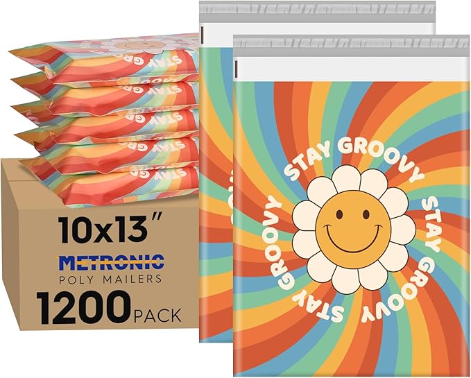 Metronic Cute Poly Mailers 10x13" 1200pc Shipping Bags for Clothes,Self Seal Shipping Envelopes for Small Business,Waterproof Mailers Poly Bags,Packaging Mailing Bags Rainbow Smile Face