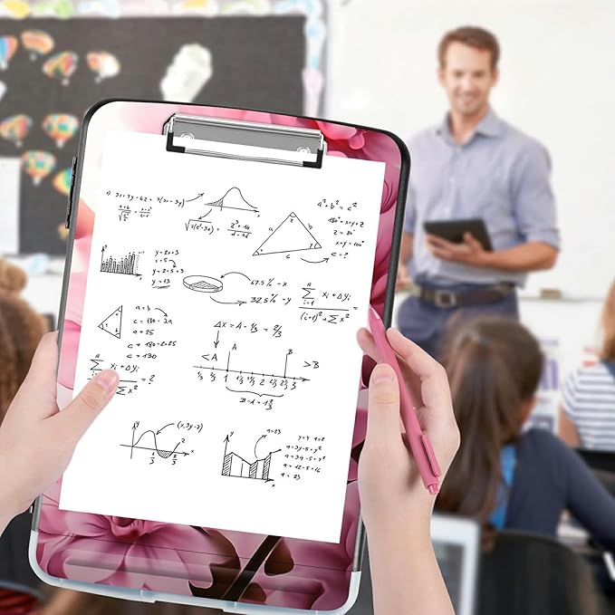 File Clipboard Storage with Pen Holder High Capacity Plastic Nursing Clipboards File Folder Storage Box Clipboard with Heavy Duty Clips for Teacher,Doctor,Offices-Pink Flowers