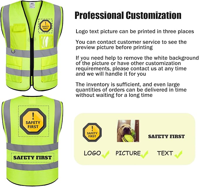 BeautyWill Custom Safety Vest Logo Class 2 High Visibility Reflevtive Vest Outdoor Protective Workwear