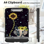 Clipboard with Storage High Capacity Plastic Nursing Clipboards with Pen Holder File Folder Storage Box Clipboard with Heavy Duty Clips for Teacher,Doctor,Offices-Elephant Sunflower