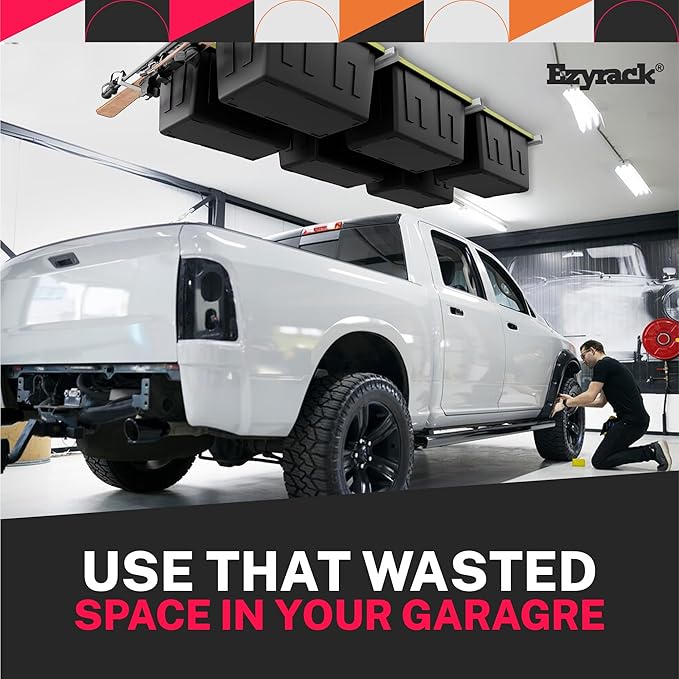Adjustable Over Head Garage Bin Storage System Tote Lift Pro Overhead Storage Rack – Ceiling Mounted Bin Organizer System – Heavy Duty Ezy Strut & Hat Channel Design – 90" x 25" x 4" (Pack G)