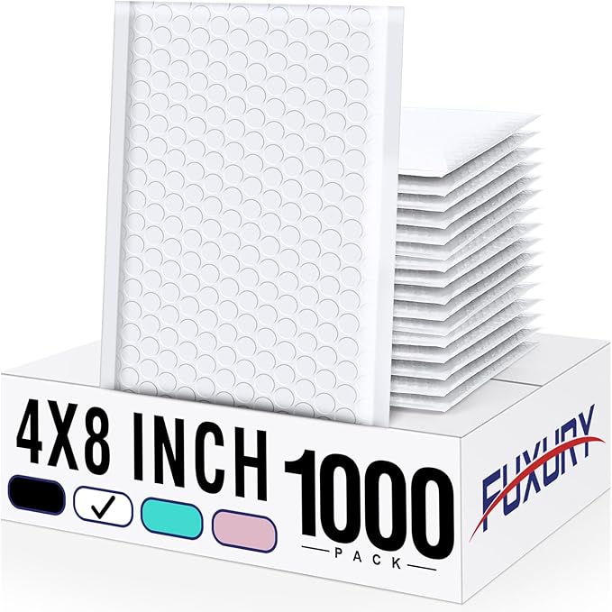 Fuxury Bubble Mailers 4x8" White Padded Envelopes 1000Pack Strong Adhesion Thick Padded Mailers for Small Business Mailing Small Items,Jewelry,Makeup