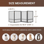 4 Panels Full Metal Freestanding Dog Gates with Door, 80” W x 32” H Folding Pet Gate Fence with Support Feet for Indoor,Stairs, Hallways and Doorways(Black)