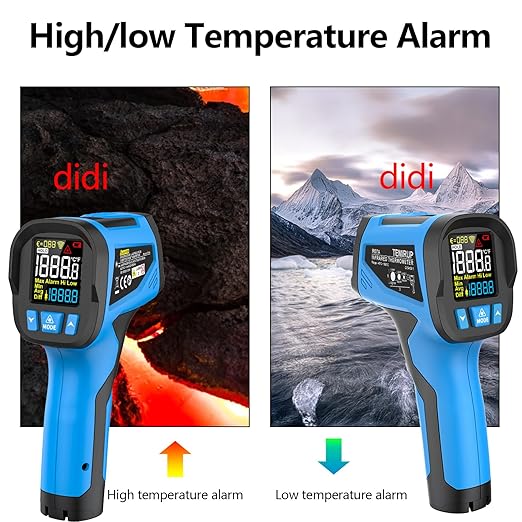 Infrared Thermometer Temperature Gun, Non-Contact High Temp Thermometer with Probe, 30:1 Laser Pyrometer with Color LCD for Cooking, Engine, Kiln, Forging, HVAC & Industrial, -40℉ to 2462℉