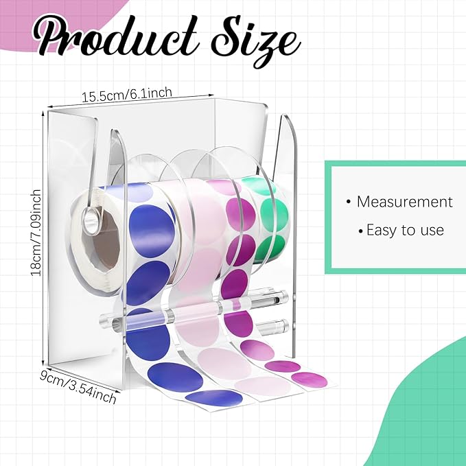 Qilery Adjustable Label Dispenser Acrylic Roll Sticker Dispenser Sticker Holder Organizer Label Stand for Holding Office and Home(4 Disks)