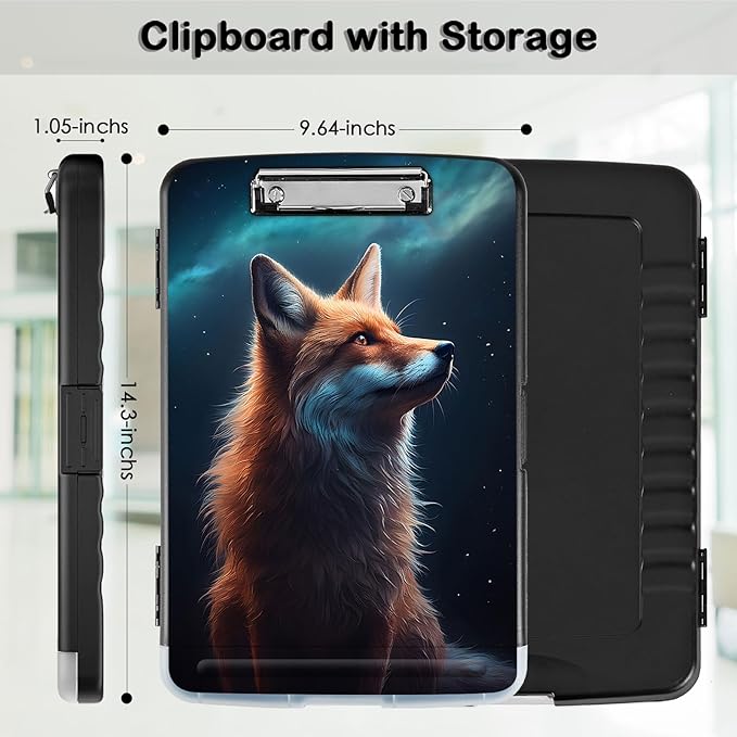 Clipboard with Storage,Office Supplies Nursing Clipboards Folder with Pen Holder Plastic Storage ClipBoard Foldable for Teacher Nurse,Galaxy Fox