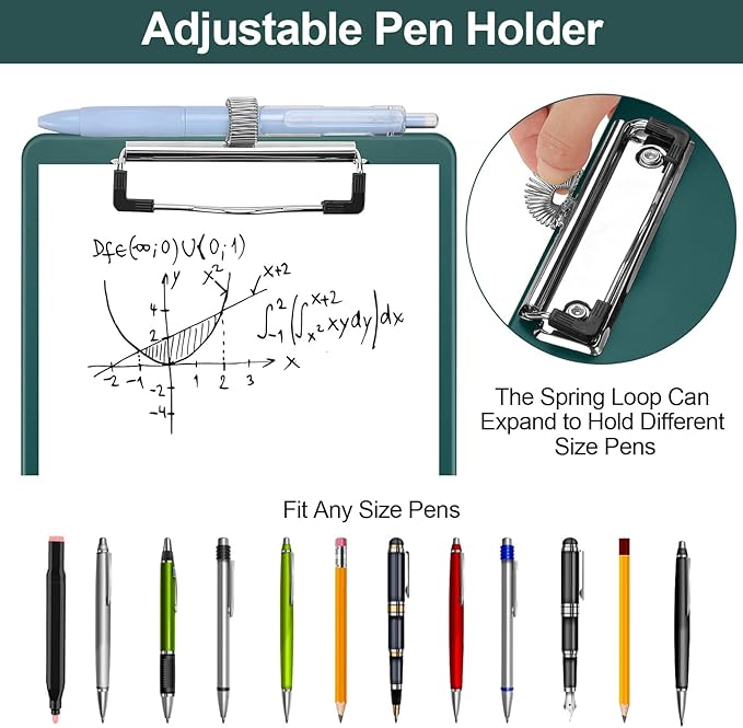 Small Clipboard with Storage, A5 Clipboards with Pen Holder, Half Letter Clip Boards 6x9 Mini Plastic Clipboard with Low Profile Clip for Classroom, School, Office Supplies (Emerald)