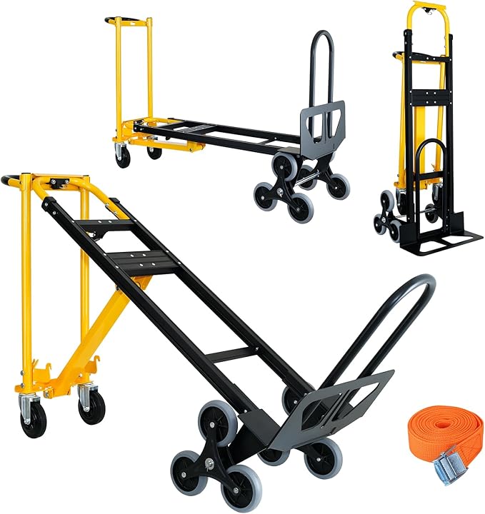 3 in 1 Heavy Duty Industrial Convertible Hand Truck Dolly,1000 LBS Capacity Aluminum Dolly Hand Truck for Stairs,Stair Climbing Hand Trucks with Rubber Wheels for Moving,Transport(Yellow)