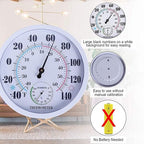 Indoor Outdoor Thermometer Hygrometer, Lirches Outdoor Thermometer Large Numbers, Decorative Outdoor Thermometers for Patio, No Battery Needed Wall Thermometer Round 10" in Diameter