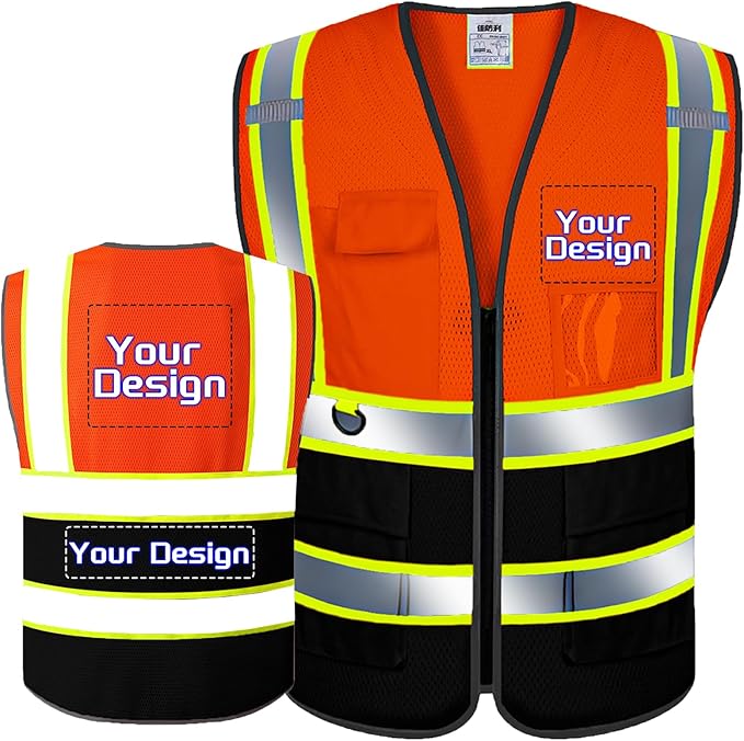 Custom Safety Vest with Logo Pockets High Visibility Reflective Vests Construction Security Workwear