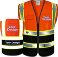 Custom Safety Vest with Logo Pockets High Visibility Reflective Vests Construction Security Workwear