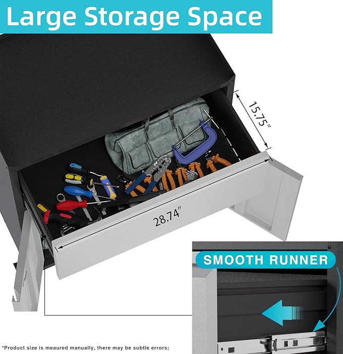 Rolling Garage Storage Cabinet with Door and Drawer, Lockable Metal Tool Cabinet on Wheels for Garage, Home, Office, Black & Gray, Assembly Required, (18.11" D x 30.31" W x 35.43" H)