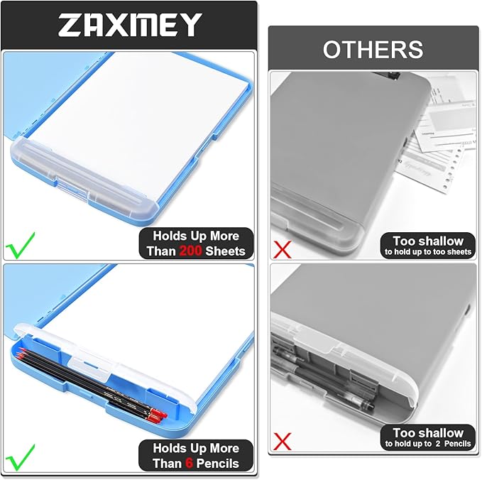 Plastic Clipboard with Storage, 8.5 x 11 Storage Organization Box Side-Opening, Heavy Duty Clip Board with Pen Holder and Paper Folder for Nurses, Teachers, Office & School Supply, Dark Blue