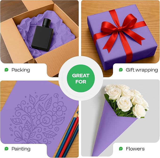 Purple Kraft Paper Roll 12" x 1200" (100 feet) with Cutter - USA-Made Wrapping Paper for Packing, Moving, Shipping & Crafts/Arts - 100% Recyclable Natural Craft Material by IDL Packaging