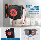 VEVOR Retractable Extension Cord Reel, 45 FT, Heavy Duty 12AWG/3C SJTOW Extension Power Cord with Lighted Triple Tap Outlet, 15A Circuit Breaker 180° Swivel Bracket for Ceiling or Wall Mount, Red