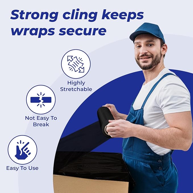 Rosmonde Black Plastic Wrap, 128 Rolls Bulk Pack, 80 Gauge Thick Shrink Wrap, True 18" x 1500 ft Industrial Strength, 9.4 lbs/Roll, Bulk Pallet Stretch Wrap for Warehouse, Moving and Secured Packaging