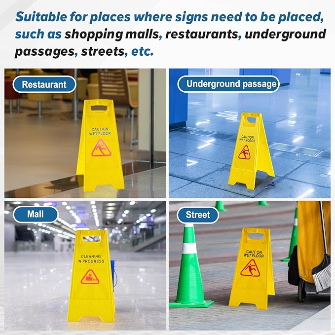 2 Pack 24 Inch Blank Floor Sign Yellow A-frame Foldable Caution Sign Stick/Write-On Double Sided Safety Warning for Pool Restaurant Restroom Office
