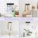 VIS'V Key Holder Wall Mount, Small Metal Self Adhesive Key Hanger with 3 Hooks, No Drilling, Extra Adhesive Strip, Black