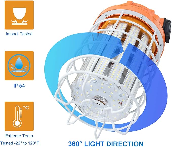 NS 100W LED Temporary Work Light,15500 Lumen Daylight White 5000K, IP64 Dust & Waterproof,Stainless Steel Cover for High Bay Construction Jobsite Workshop