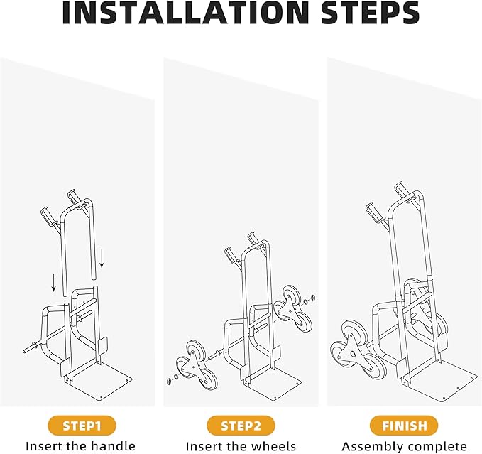 Heavy Duty Stair Climbing Hand Truck Dolly Cart, Portable and Foldable Three-Wheel Dolly