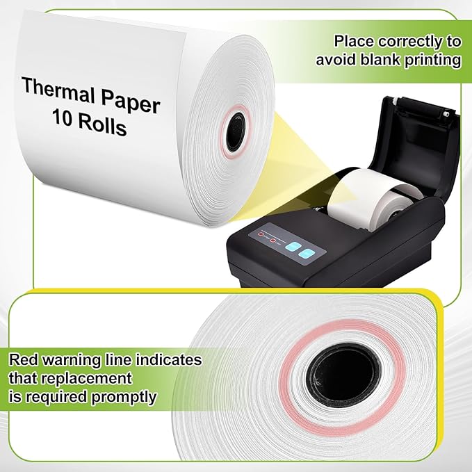 3 1/8 x 230 Thermal Receipt Paper Rolls, 10 Pack Thermal Paper Rolls Premium Quality Compatible with Cash Registers POS Systems and Credit Card Machine