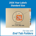 2026 Year Labels, Doctor Stuff 2026 Chart Stickers, Holographic Orange Colored, USA Made Year Label for End Tab File Folders, 500 Labels per Roll, 1 Roll, 3/4" x 1-1/2"