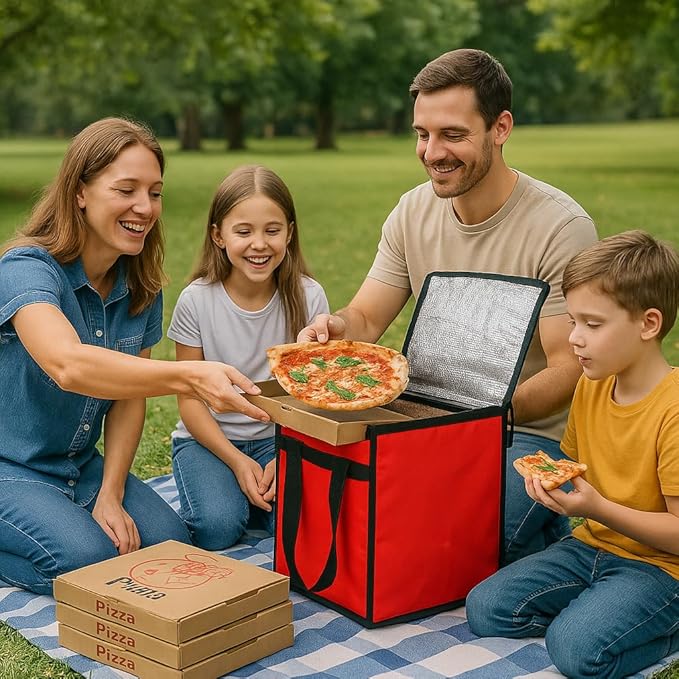 Bodaon Insulated Pizza Delivery Bag, 16" x 16" x 14" Pizza Warmer Bags for Carry Hot, Commercial Delivery Bag, Food Warmers for Parties, Pizza Pack Insulation, Pizza Carrier, Red, 1-Pack