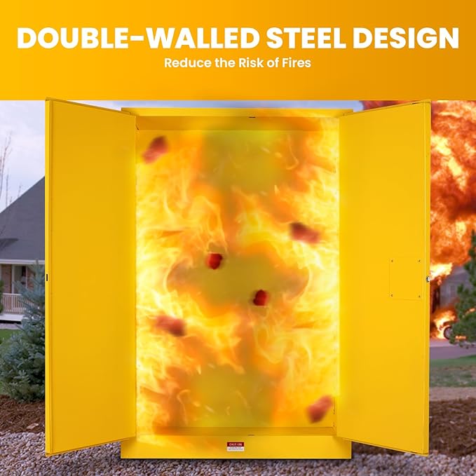 72 Gallon Yellow Flammable Storage Cabinet, Fireproof Steel Chemical Storage Locker with Adjustable Shelves, for Flammable Liquids, Industrial Use, Free Returns!