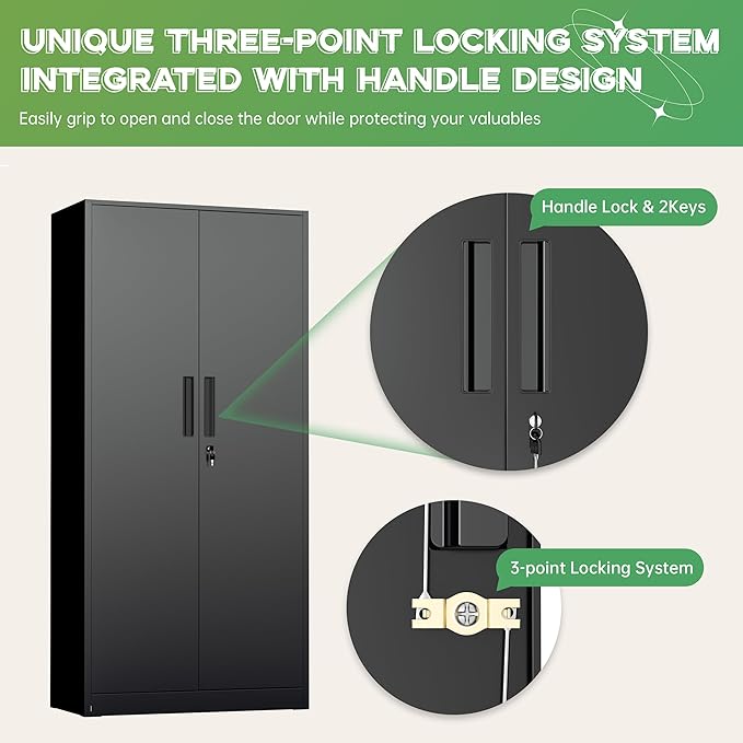 INTERGREAT Metal Storage Cabinet with Lock, 61" H Metal Cabinets Storage with 2 Doors and 4 Adjustable Shelves, Locking Garage Cabinet for Home Office, Kitchen, Bathroom (Black)