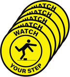 5 Pack Watch Your Step Floor Sticker Anti-Slip Safety Caution Sign 17 × 17 Inches Self Adhesive Vinyl Waterproof Signage for Workplace Stair Public Area