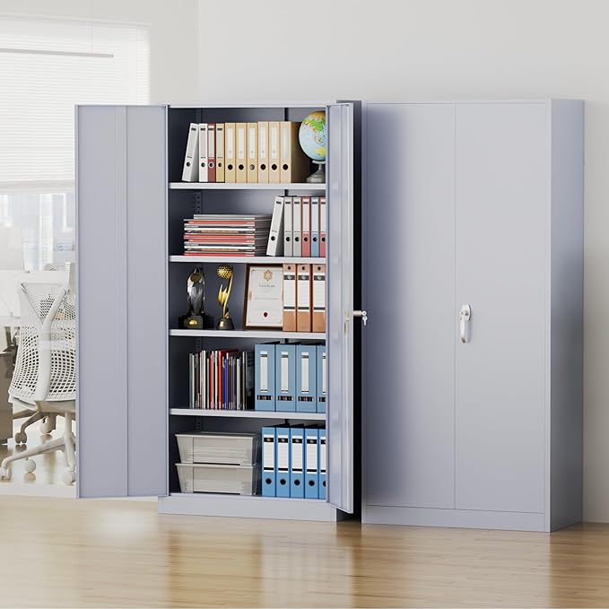 Pataku Metal Storage Cabinet, 72" Garage Cabinet with Doors and Shelves Lockable Steel Multifunctional Cabinets, File Cabinets for Home, Office, Warehouse(Dark Grey)
